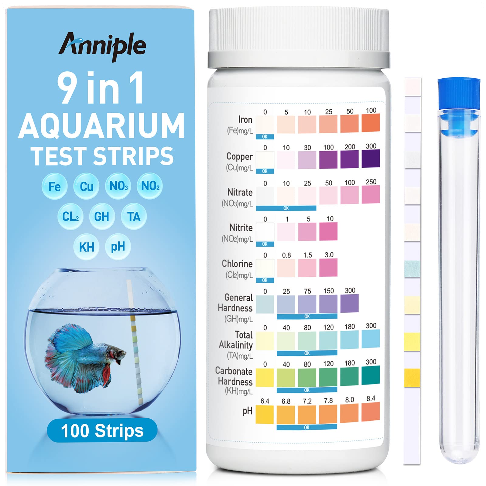 9 in 1 Aquarium Test Strips - 100 Strips Aquarium