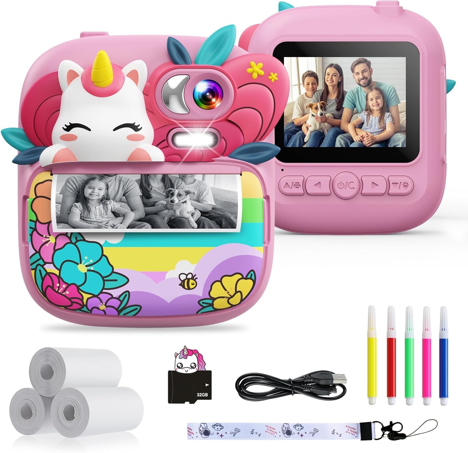 TIATUA Kids Instant Print Camera, 2.4'' Digital Toy for 3-14 Year Old, 1080P HD Video With 32G Card & 3 Print Paper, Boys & Girls Birthday Gifts