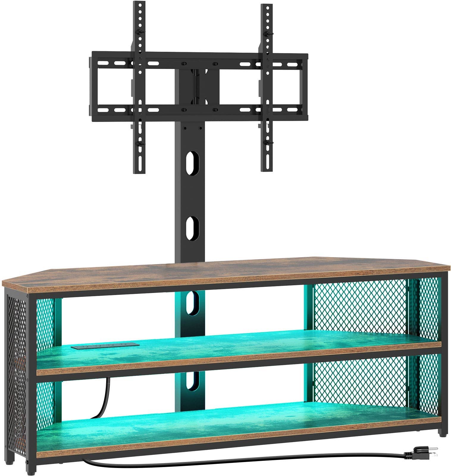 Rolanstar TV Stand with Mount and Power Outlet, Swivel TV Stand Mount with LED Lights for 32/45/55/60/65/70 inch TVs, Rustic Brown Entertainment Center Media Console with Height Adjustable Mount Image Rolanstar TV Stand with Mount and Power Outlet, Swivel TV Stand Mount with LED Lights for 32/45/55/60/65/70 inch TVs, Rustic Brown Entertainment Center Media Console with Height Adjustable Mount Image