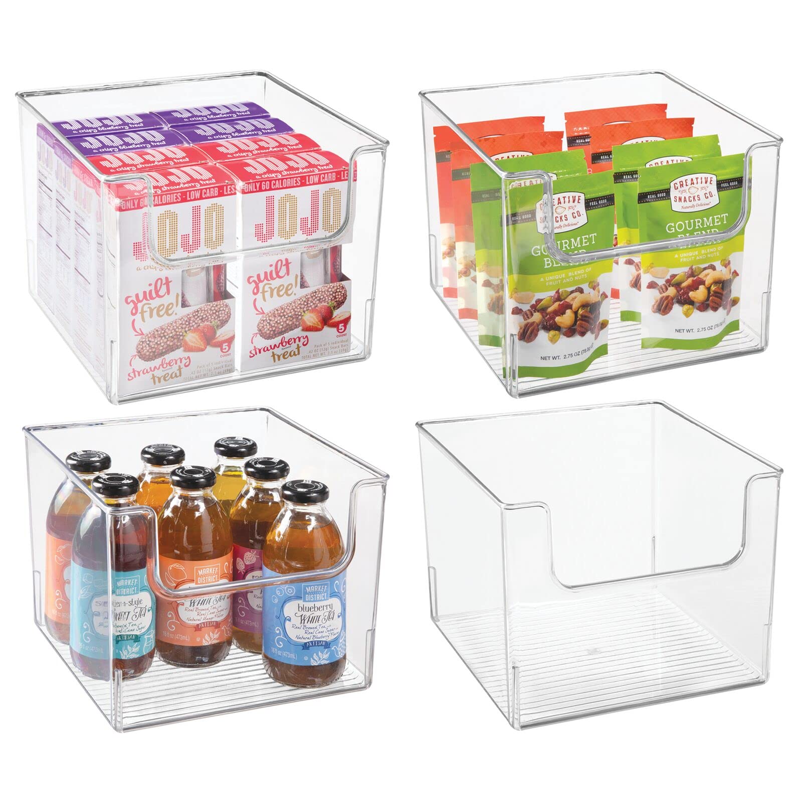 mDesign Set of 4 Storage Trays Open Top Kitchen Tray for Food Storage Made of Plastic Ideal in The Kitchen Cupboards or as Fridge Boxes 25.4 cm x 25.4 cm x 19.7 cm Clear