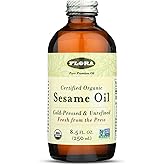 Flora - Certified Organic Sesame Oil - Cold-Pressed Cooking Oil with Essential Fatty Acids - Vegan, Kosher & Non-GMO - 8.5 fl. oz. Glass Bottle