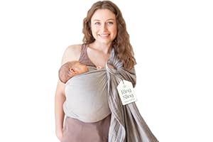 MEBIEN TOUCHE DE LA NATURE Ring Sling Baby Carrier - USA Lab Tested, 100% Natural Cotton Muslin, Breathable & Ergonomic Ring Sling Grey