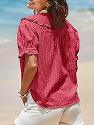 Tankaneo Womens Puff Sleeve Shirts Peter Pan Collar