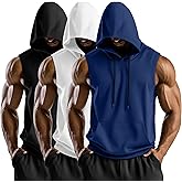 August Alley 3 Pack Men's Hooded Tank Tops, Workout Sleeveless Gym Hoodie Muscle Bodybuilding Running Cut Off Shirts