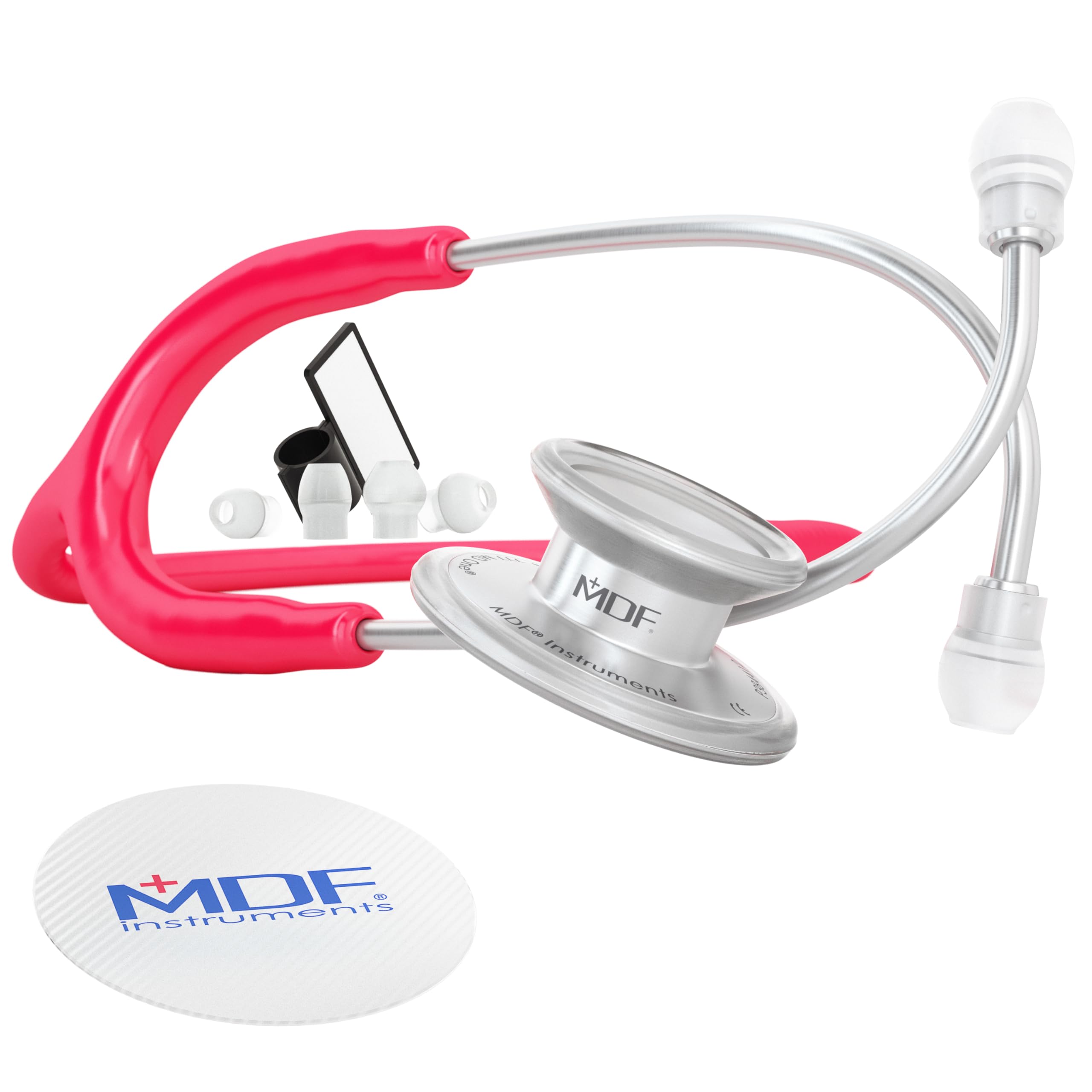 MDF Instruments, MD One Stainless Steel Stethoscope, Adult, Raspberry Tube, Silver Chestpieces-Headset, MDF77723 โ image 1