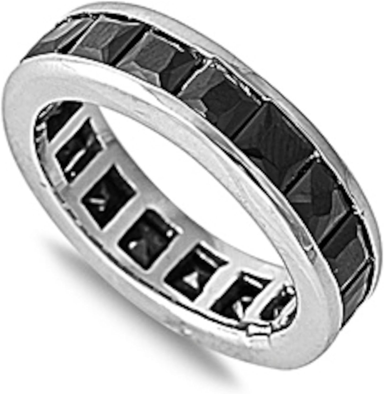 Oxford Diamond Co Simulated Black Onyx Eternity Design Band 925 Sterling Silver Ring Sizes 6 9 Amazon Com