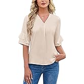Blooming Jelly Womens Dressy Casual Tops Ruffle 3/4 Length Sleeve Business Blouses Summer V Neck Work Shirts 2026