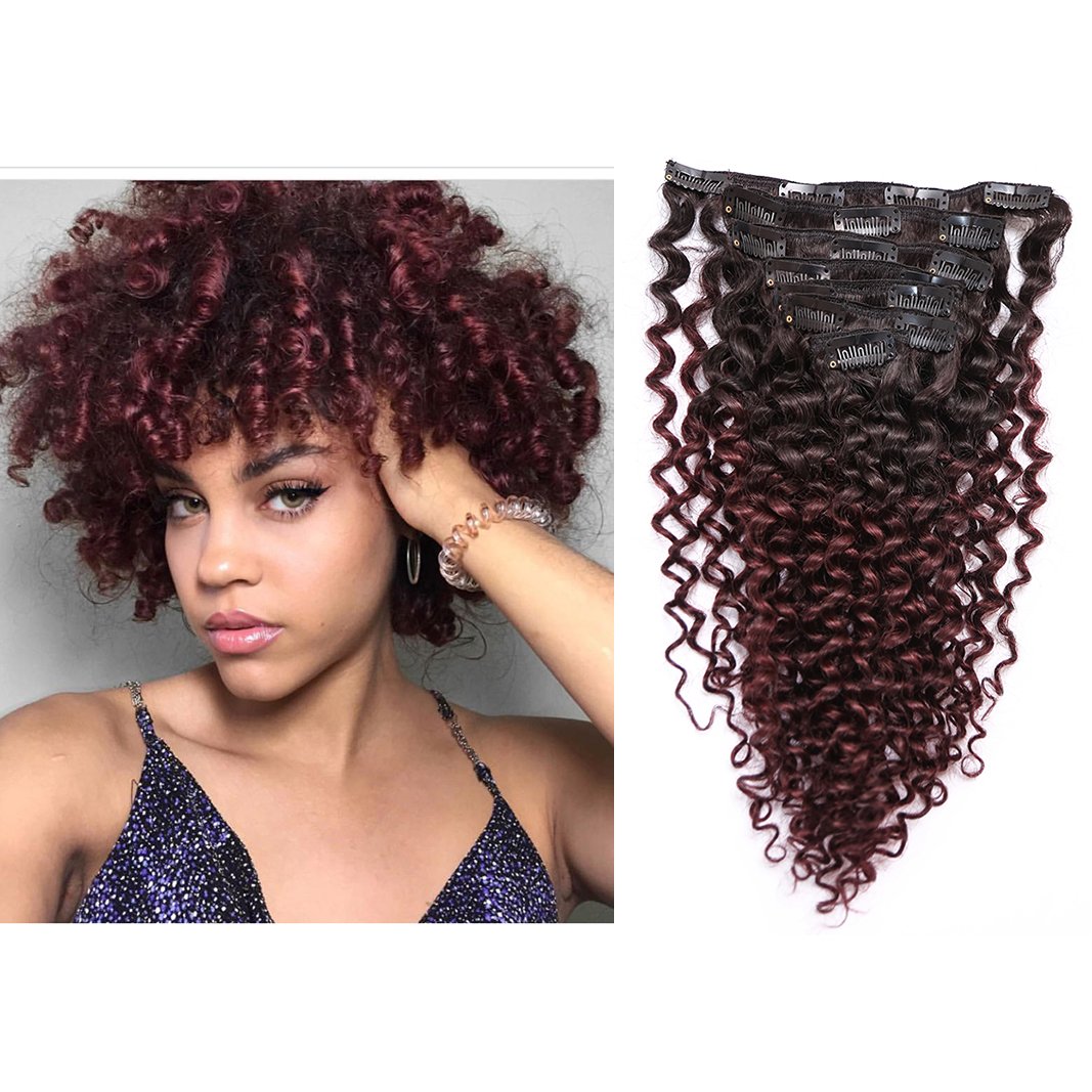 Lacer Ombre Curly Clip in Human Hair Extensions Kinky