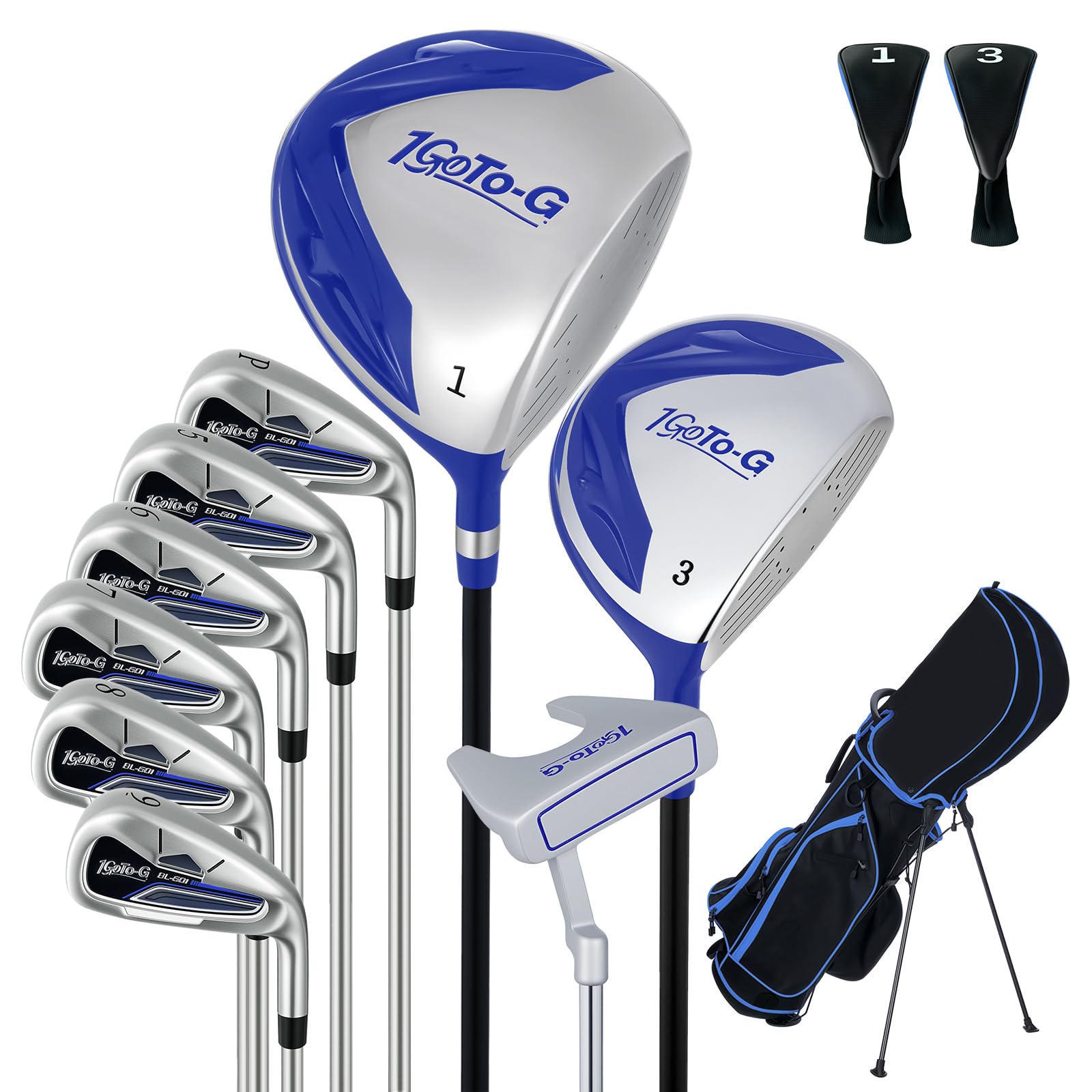 Photo 1 of 1GoTo-G Golf Clubs Set for Men, Complete Mens Golf Clubs Full Set Right Handed Includes Stand Bag with Rain Hood, 1#Driver 3#Wood 5# 6# 7# 8# 9# PW# Irons and Putter