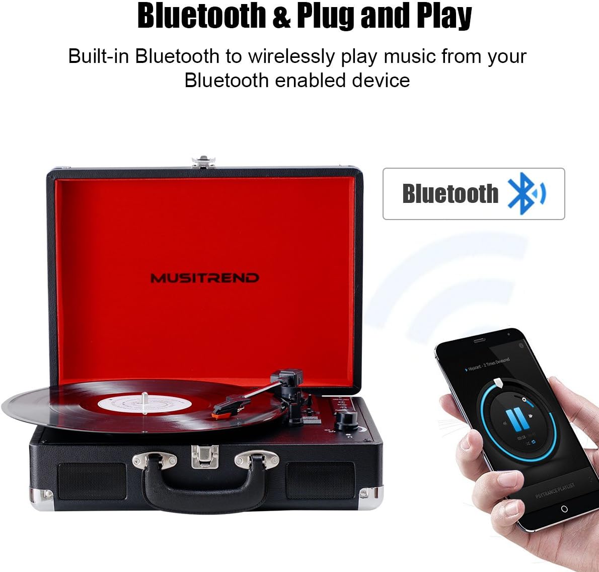 musitrend turntable portable suitcase record player