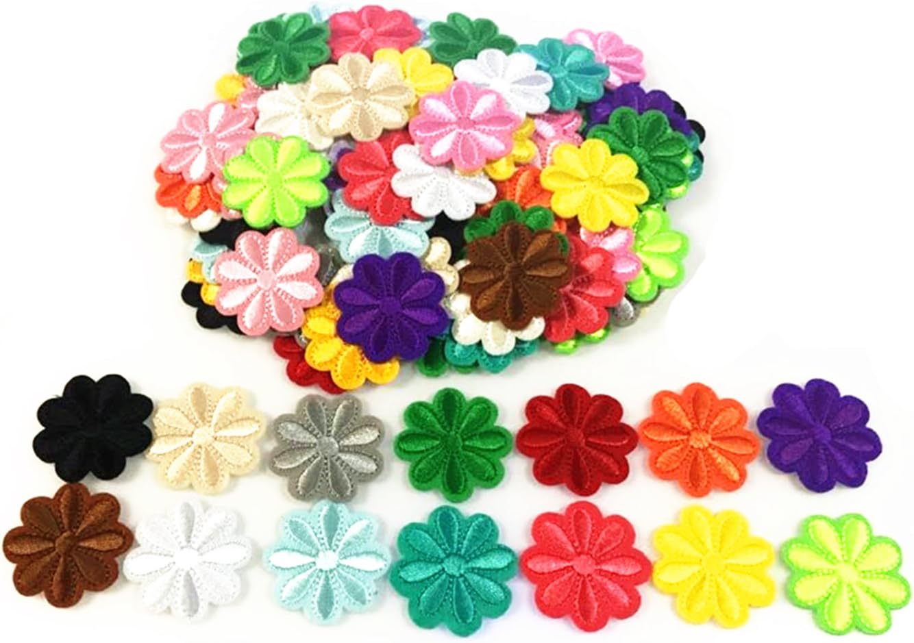 RayLineDo Pack of 100 Flower Shaped Iron On Patches for Bags, Jackets, Tablecloths, Bed Sheets - Image 3