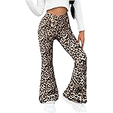 OYOANGLE Girl's Leopard Flared Leggings Crossover Skinny Bell Bottoms Cheetah Print Yoga Dance Pants