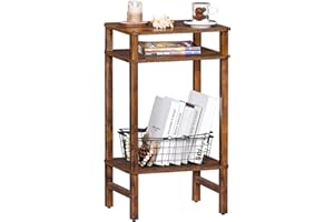 YUFAM 28in Tall Side Table 3-Tier Small Narrow End Table for Couch, Skinny Nightstand for Small Space, Farmhouse Slim Night Stand with Storage, Wooden Frame Thin Bedside Table, for Living Room, Brown