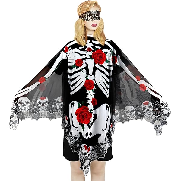 Baokuan Poncho En Dentelle D'halloween, Cape Squelette D'halloween