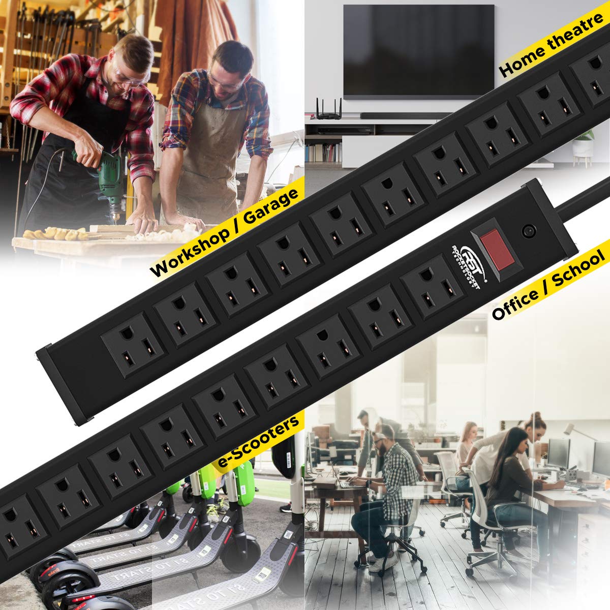 CRST Heavy Duty Power Strip with Long Cord 15 Feet Metal Extension 24