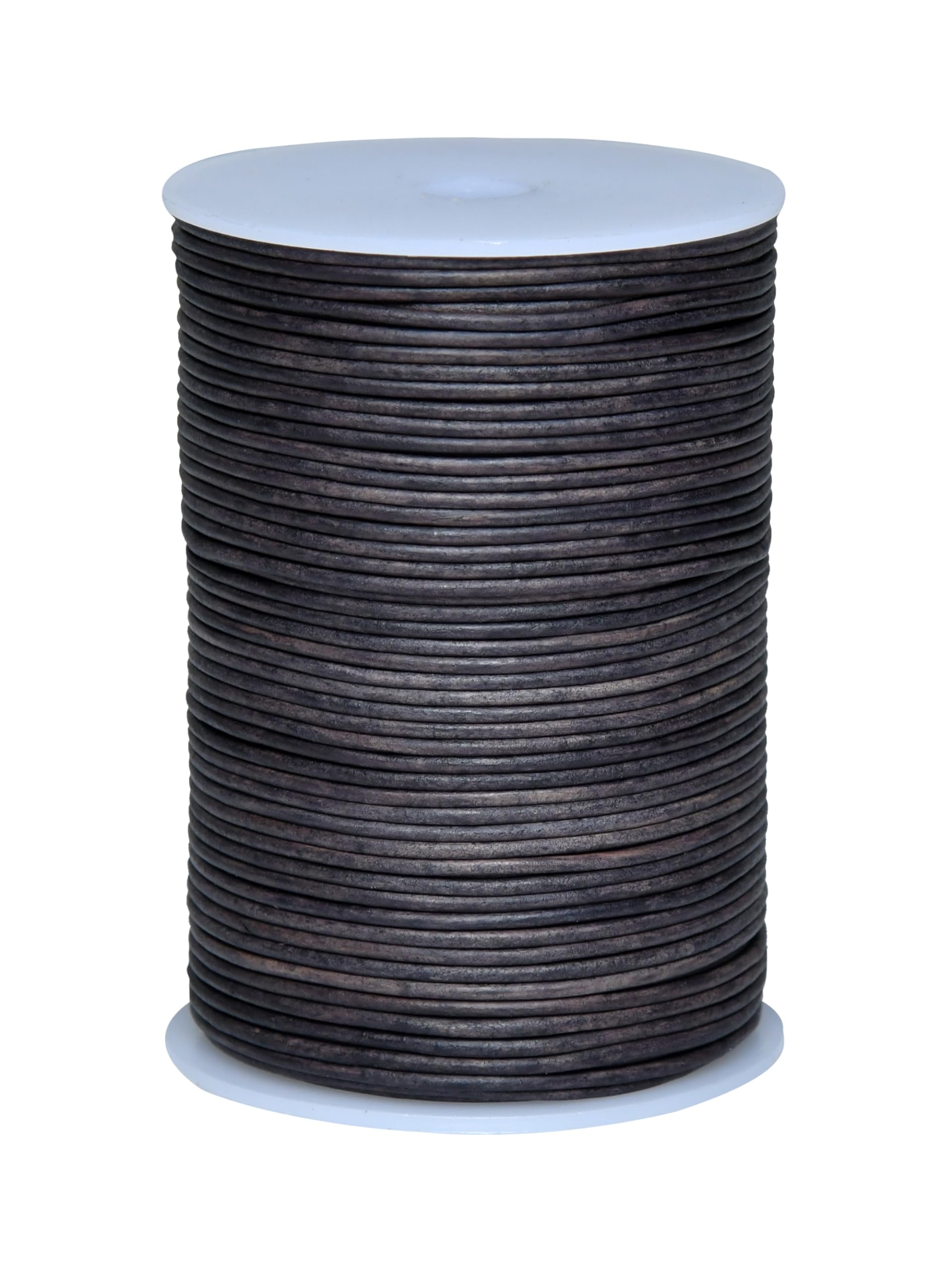Cords Essentials Round Genuine Leather String Cord, Rope for Jewelry Making, Necklaces, Bracelets, Kumihimo Braiding, Wraps, Crafts and Hobby Projects (Distressed Gray, 2.0 MM)