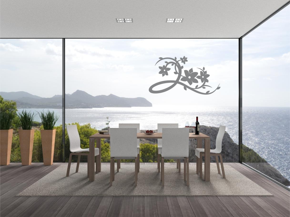 INDIGOS Wall Sticker d168 Beautiful Flowers Vine Plant Tribal 80 x 43 cm Glass Decoration, Vinyl, 80 x 43 x 1 cm