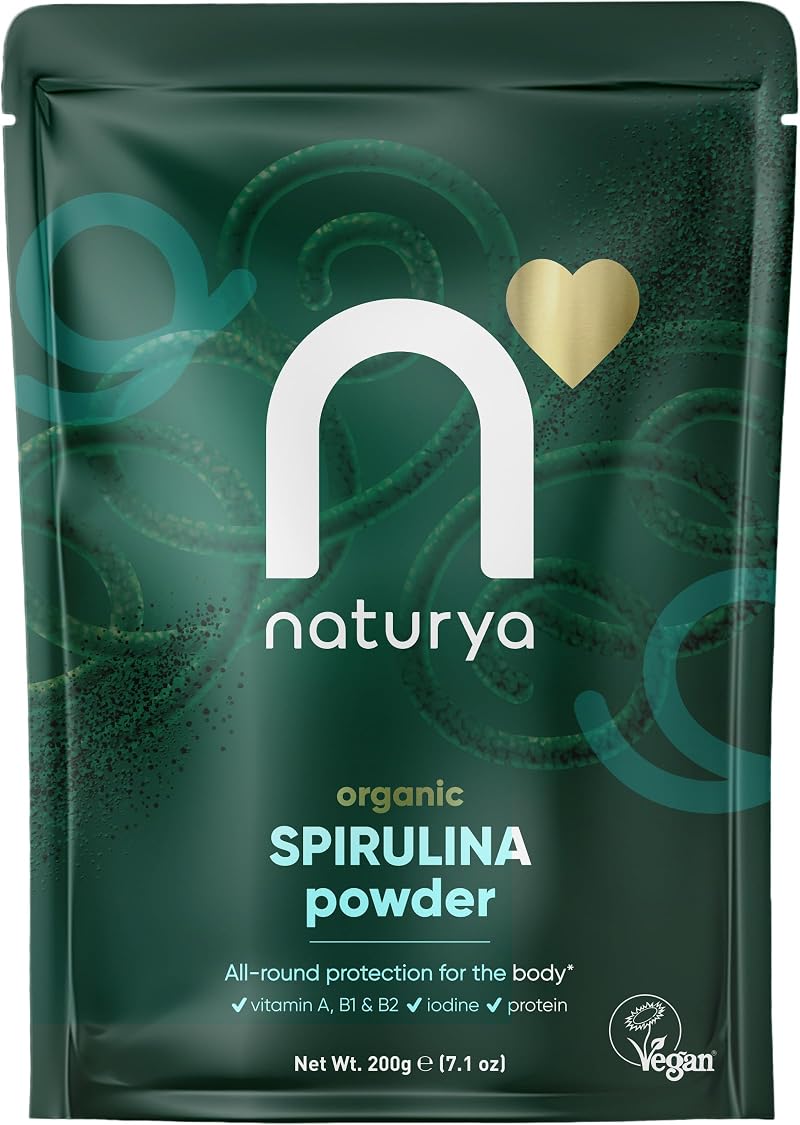 Naturya Organic Spirulina Powder 200g - Vegan, Non-GMO, High Protein & Iron