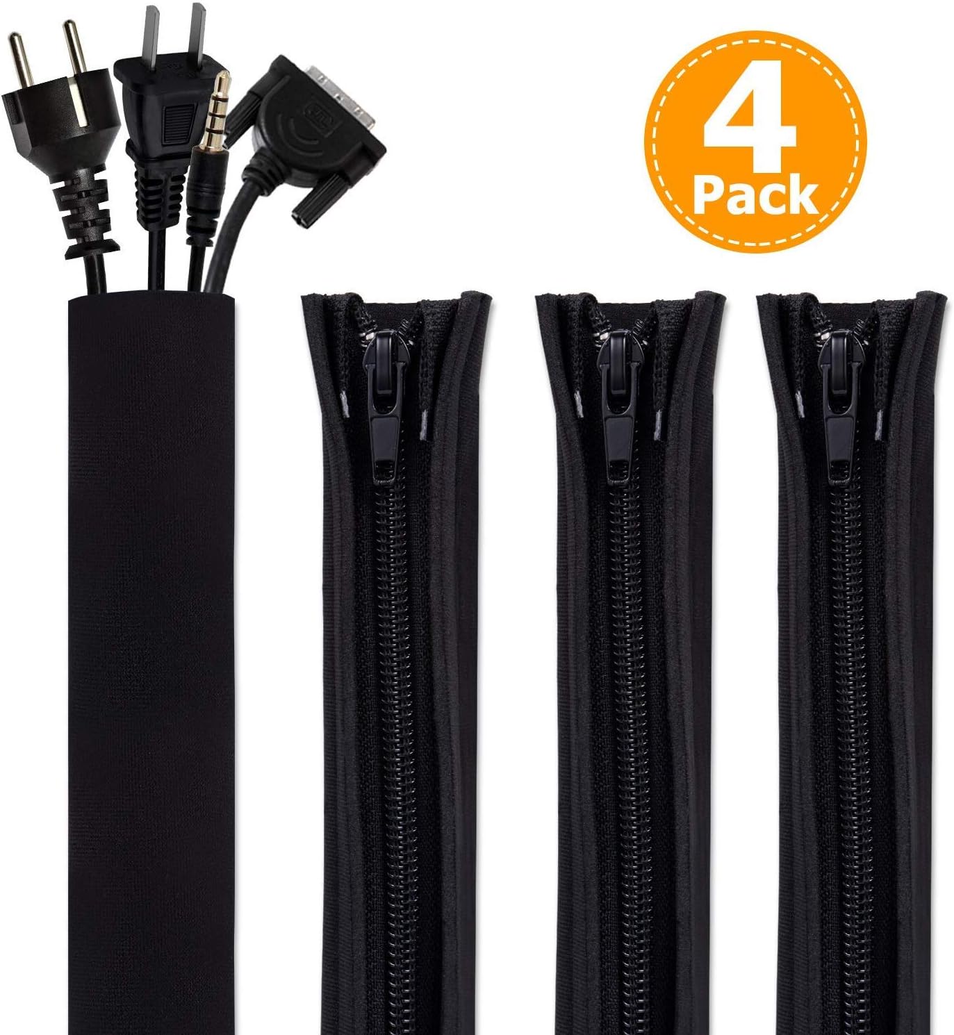 Bestfy Cord Organizer System Cable Management Sleeve, 19.5 inch, Wire Cover with Zipper, Cable Wrap, Cord Sleeves for TV, Computer, Office, Home Entertainment, 4 Pack: Home Audio & Theater