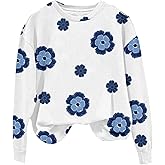SweatyRocks Women's Floral Print Long Sleeve Sweatshirts Casual Crew Neck Loose Going Out Pullover Tops