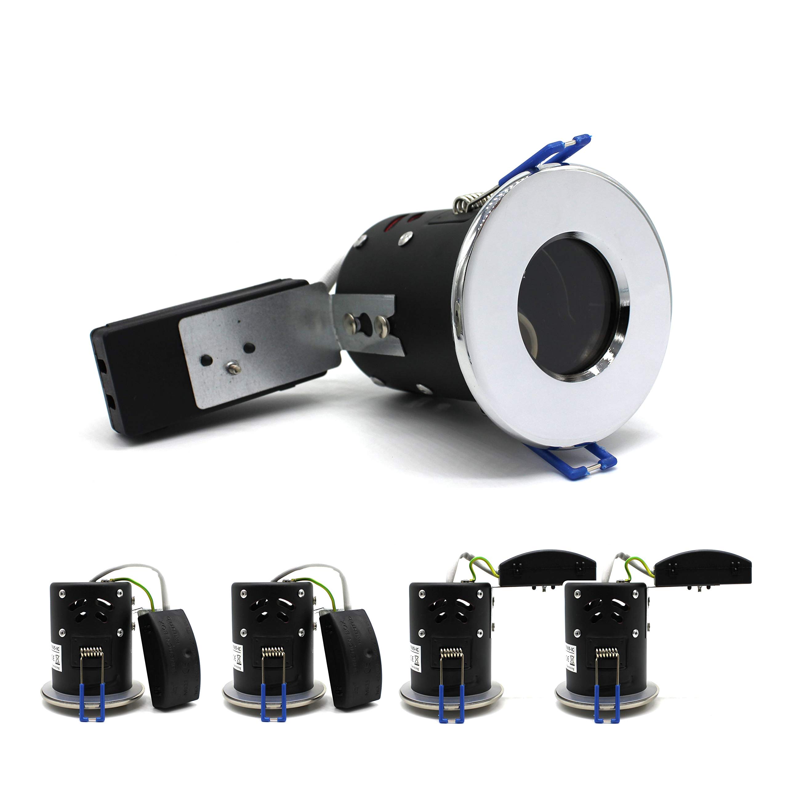 sanlumia 4 X LED Fire Rated Downlight Can GU10 Recessed Ceiling Twist & Lock Interchangeable Downlight IP65 Chrome