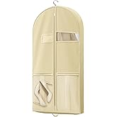 Lazebox 43" Travel Garment Bag with Accessories Zipper Pocket, Heavy Duty Suit Bag for Suits, Tuxedos, Dresses, Coats, Beige, 1 Pack
