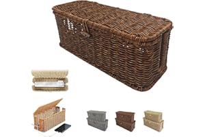 Handwoven Rattan Cable Management Box, Basket to Hide Cords, Container for Tv Wire, Computer, Router, USB Hub (Brown, M：12.9 