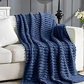 Wider Striped 380gsm Navy Throw Blanket for Couch Super Soft Cozy Blankets for Women Fuzzy Fleece White Blanket for Bed Sofa 50x60