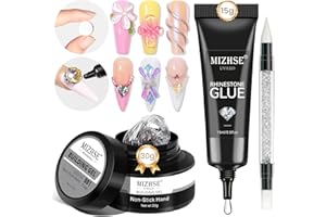 MIZHSE 30g Solid Builder Gel for Nails and 15g Rhinestone Glue, Clear Hard Nail Builder Gel 3D Sculpting Gels Non-Sticky U V LED Nails Charm Glue 3D Art Salon Home DIY