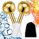 Baderke 2 Pcs Ice Globes for Face Stainless Steel Cooling Globes Unbreakable Cooling Roller Women Ice Balls Cryo Sticks Facials Skin Care for Dark Circles, Puffiness(Gold (White Handle))