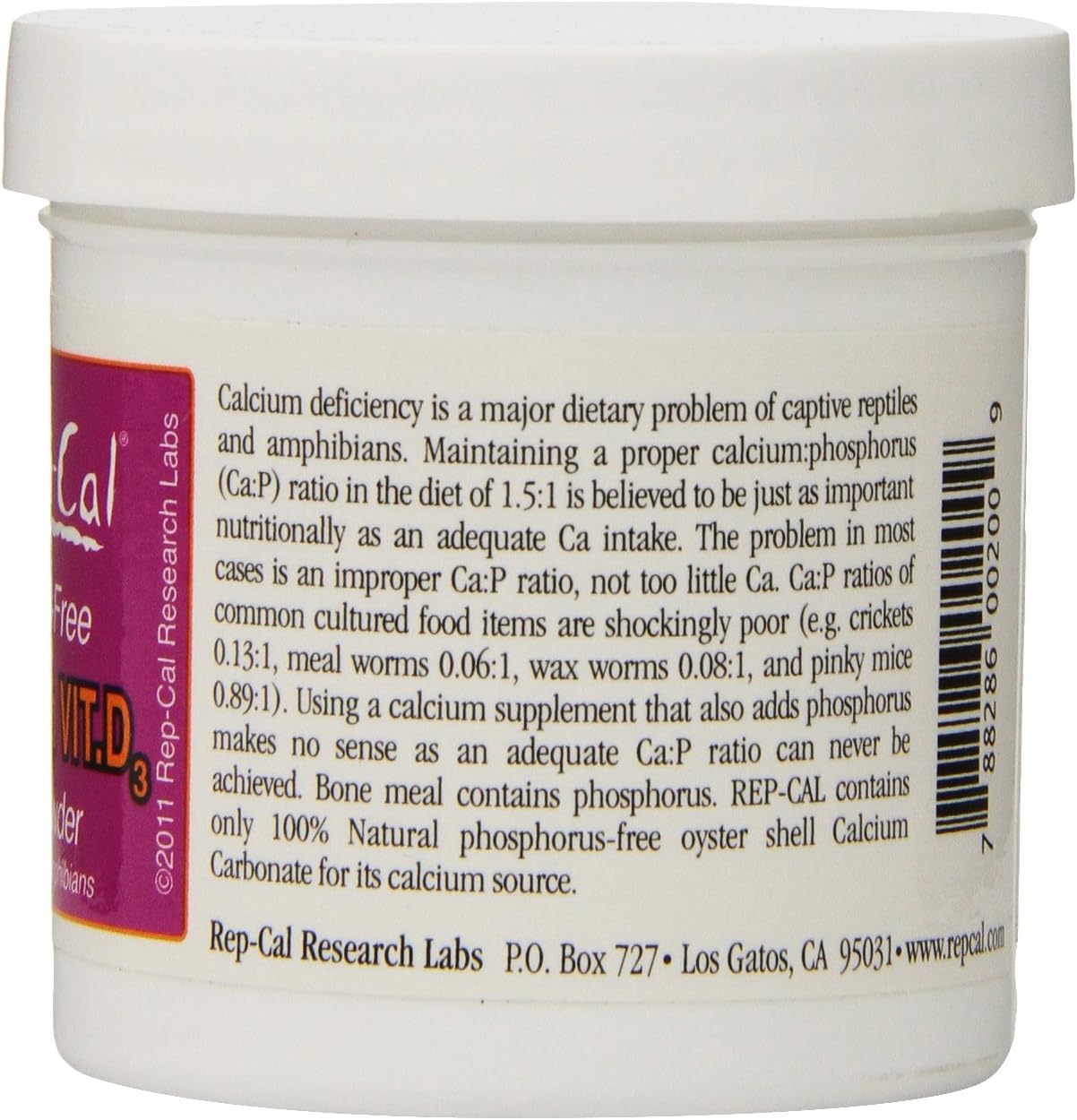 RepCal SRP00200 Phosphorous Free Calcium Ultrafine Powder Reptile or Amphibian Supplement with Vitamin D3