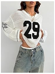 BEAUDRM Women's Number Letter Graphic Sweater