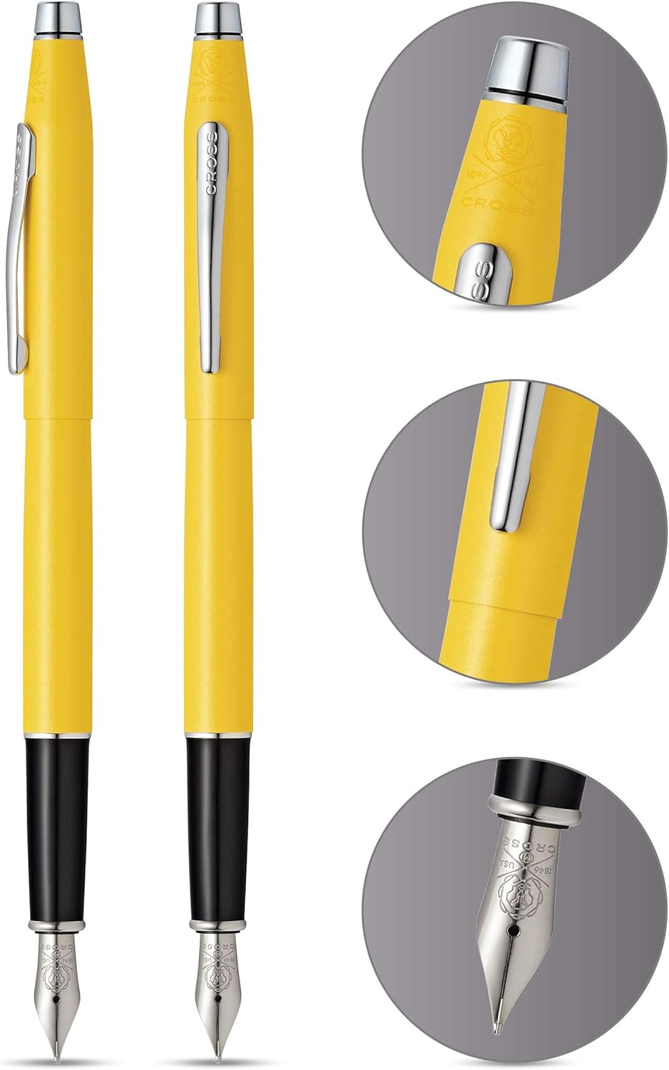 CROSS Classic Century Sunrise Yellow Pearlescent Lacquer Fountain Pen with Polished Chrome Appointments - Image 3