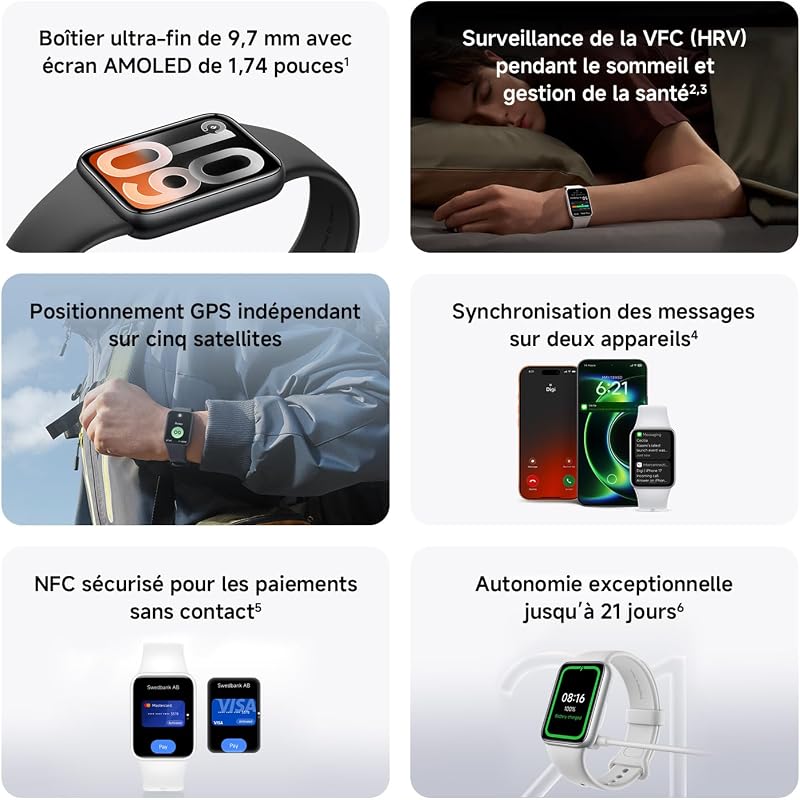 Smart Band 10 Pro NFC, Bracelet Connecté, Blanc céramique