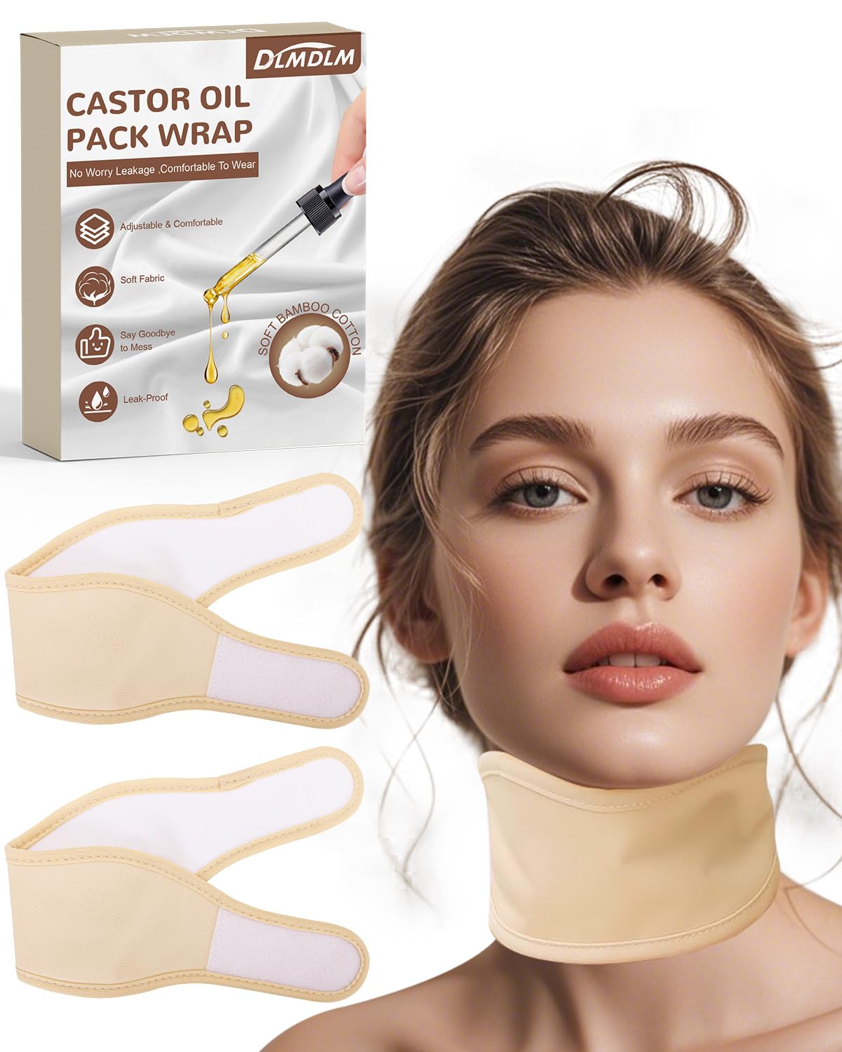 Photo 1 of DLMDLM 2 Pcs Castor Oil Neck Pack, Reusable Orangic Castor Oil Compress Pack Wrap for Thyroid, Less and Mess Comfort Fit