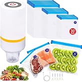 42 PCS Sous Vide Vacuum Sealer Set - 30 Reusable Bags, 5 Clips and Sealing Clips for Anova, Joule Cookers