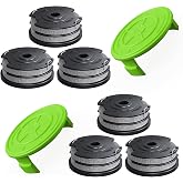 YWTESCH 8 Pack 0.065"-18Ft Dual Line Weed Wacker String Fit for Greenworks | String Trimmer Line Spool Auto-Feed Weed Eater String Replacement Parts Compatible with Greenworks Trimmer (6 Spool, 2 Cap)