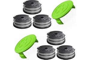 YWTESCH 8 Pack Weed Wacker String Fit for Greenworks String Trimmer, 0.065"-18Ft Dual String Trimmer Line Auto-Feed Weed Eater String Replacement Parts Spool(6-Pack) Cap Cover(2-Pack)