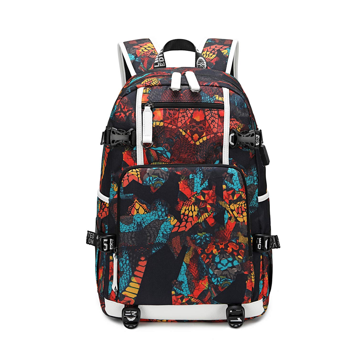 FANDARE Casual Backpacks Boys Girls School College Bag Backpack with USB Daypacks Teens Knapsack for Outdoor Travel Shopping Work Camping Rucksack Womens Mens Bookbag Durable Polyester Red