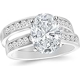 Houston Diamond District 1.5 Carat LAB GROWN DIAMOND Classic Channel Set Wedding Set Bridal Band & Oval Cut Diamond Engagement Ring (G-H Color VS1-VS2 Clarity 0.75 Ct Center)