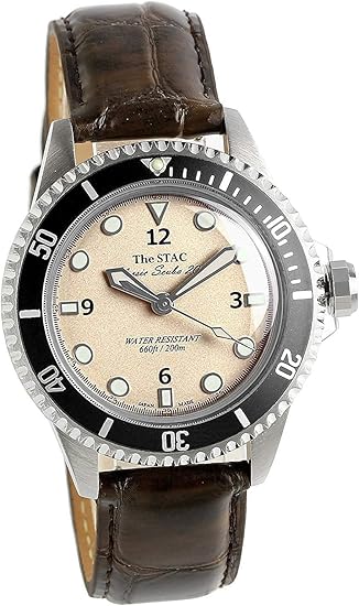 Amazon ザ スタック The Stac 日本製 ダイバーズウォッチ 38mm スイープセコンド 腕時計 アイボリー ブラウン Classic Scuba 0 メンズ メンズ腕時計 腕時計 通販