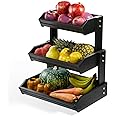 HOLANA Acacia Wood Fruit Basket - 3-Tier Fruit Bowl for Kitchen Counter, Extra Large 16x12.5x18 in, Fruteros Para Cocina, Fruit and Vegetable Storage (3 Tier Black)