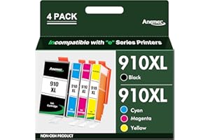 Anemec 910XL Ink Cartridges for HP Printers Replacement for HP 910XL Ink Cartridges Combo Pack HP910 Work for Officejet Pro 8020 8025 8030 Printers, Black and Color, 4 Pack