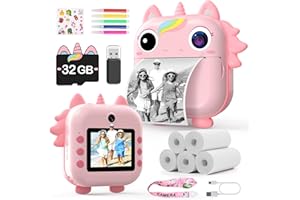 SKIRFY Instant Camera for Kids,Unicorns Kids Camera Instant Print Toys for Girls, Birthday Gift, Selfie Video Camera for Kids,48MP Digital Camera 32G TF Card&5 Roll Print Paper,Toddler Toys,Christmas