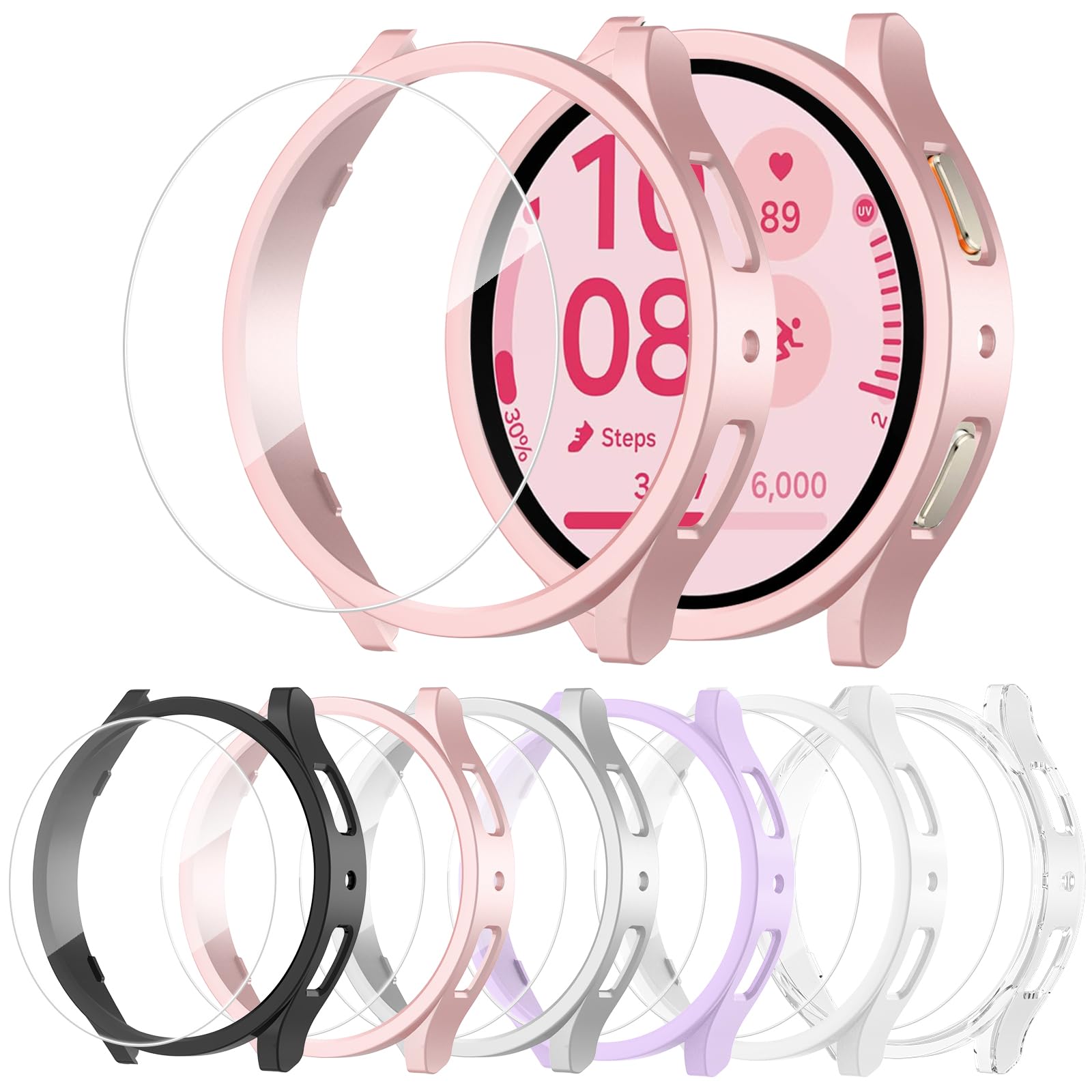 DNNBAO [6+6 Pack for Samsung Galaxy Watch 5 4 FE Screen Protector Case 44mm, HD Anti-Fog Tempered Glass Film & Waterproof Hard PC Bumper Cover for Galaxy Watch4/5 44 mm