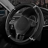 Road Comforts Leather Steering Wheel Cover - Made with PVC Leather - Anti-Slip, Universal Fit 14 1/2 inches to 15 inches - Black