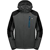 Little Donkey Andy Men's Rain Jacket with Detachable Hood Waterproof Lightweight Breathable Raincoat for Hiking Travel Casual Grey/Black S