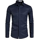 VANCOOG Men’s Long Sleeve Casual Solid Fancy Dress Shirts