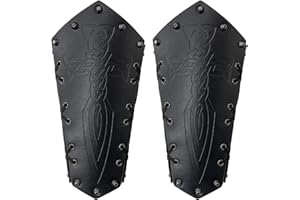 2 Pcs Medieval Bracers Viking Leather Arm Guards Sword Embossed Gauntlet Cuff Vintage Archery Wristband for LARP Halloween