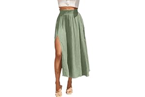 Avanova Women Slit Split High Waist Pleated Long Skirt Elastic Flowy Midi Skirt